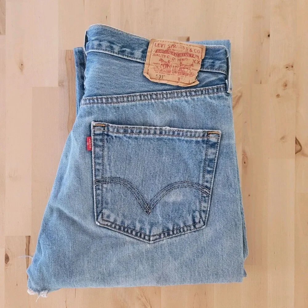 Mens Levis 501XX Button Fly Jeans 34x32 Light Wash Straight Leg Cotton H Vtg